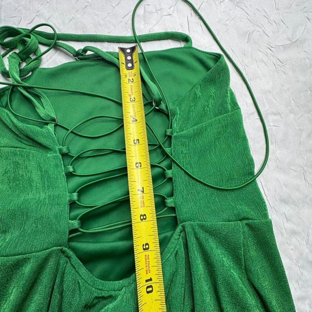 Lace Up Back Fitted GreenY2K  Maxi Bodycon Slip Dress Womens Size S Sexy - Picture 3 of 6